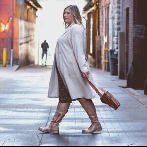 Bed Stu Wide Calf Tan Rustic White Manchester Boots Size 8.5